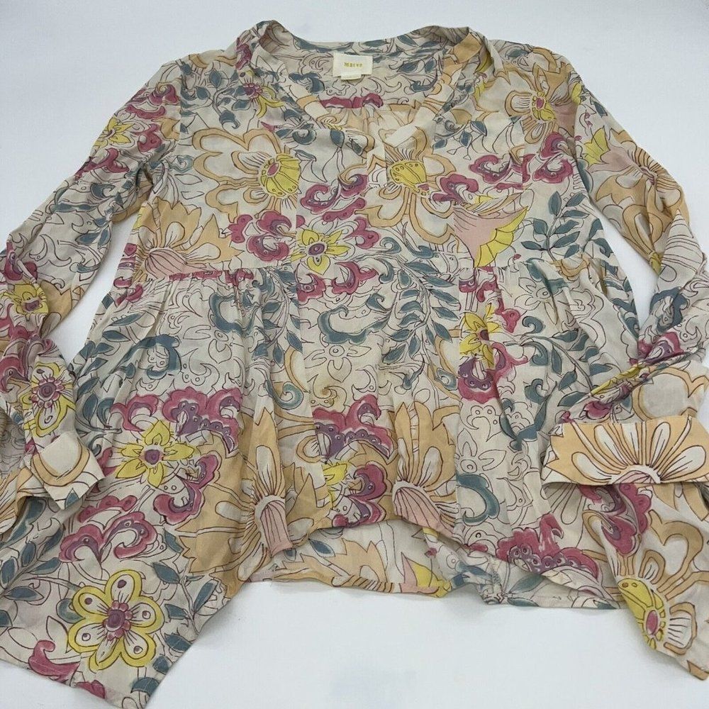 Maeve Anthropologie Pink Floral Colorful Blouse Shirt Size 0 100% Rayon